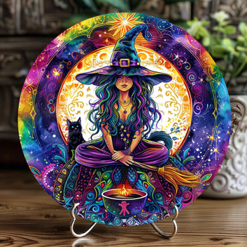 Yoga Witch Metal Sign Witchy Wall Sign for Witchcraft Enthusiasts