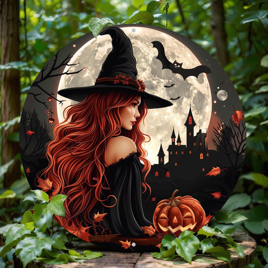 Gothic Witch Metal Sign Spooky Wall Art Halloween Decor