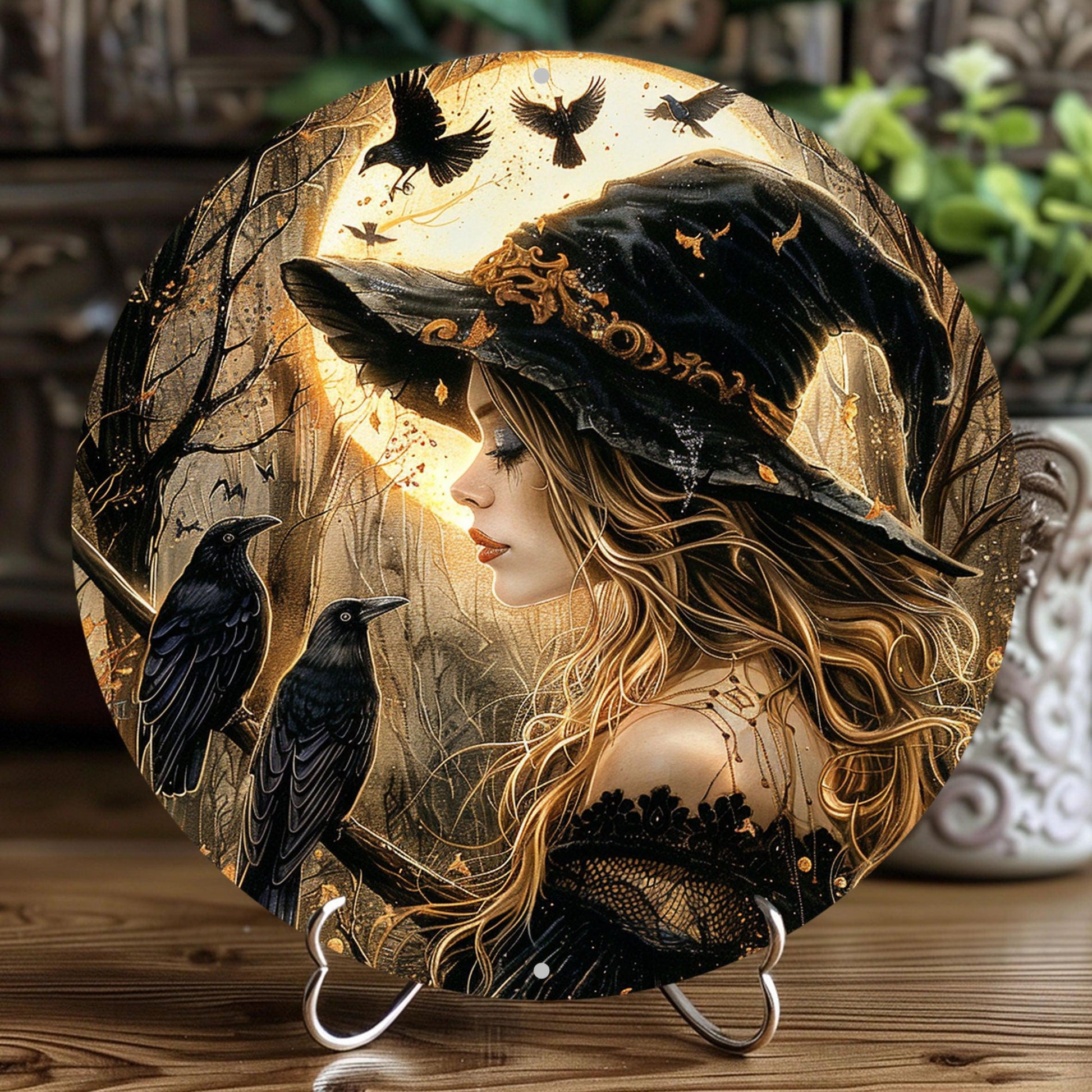 Gothic Raven Witch Metal Sign Halloween Home Decor-MoonChildWorld