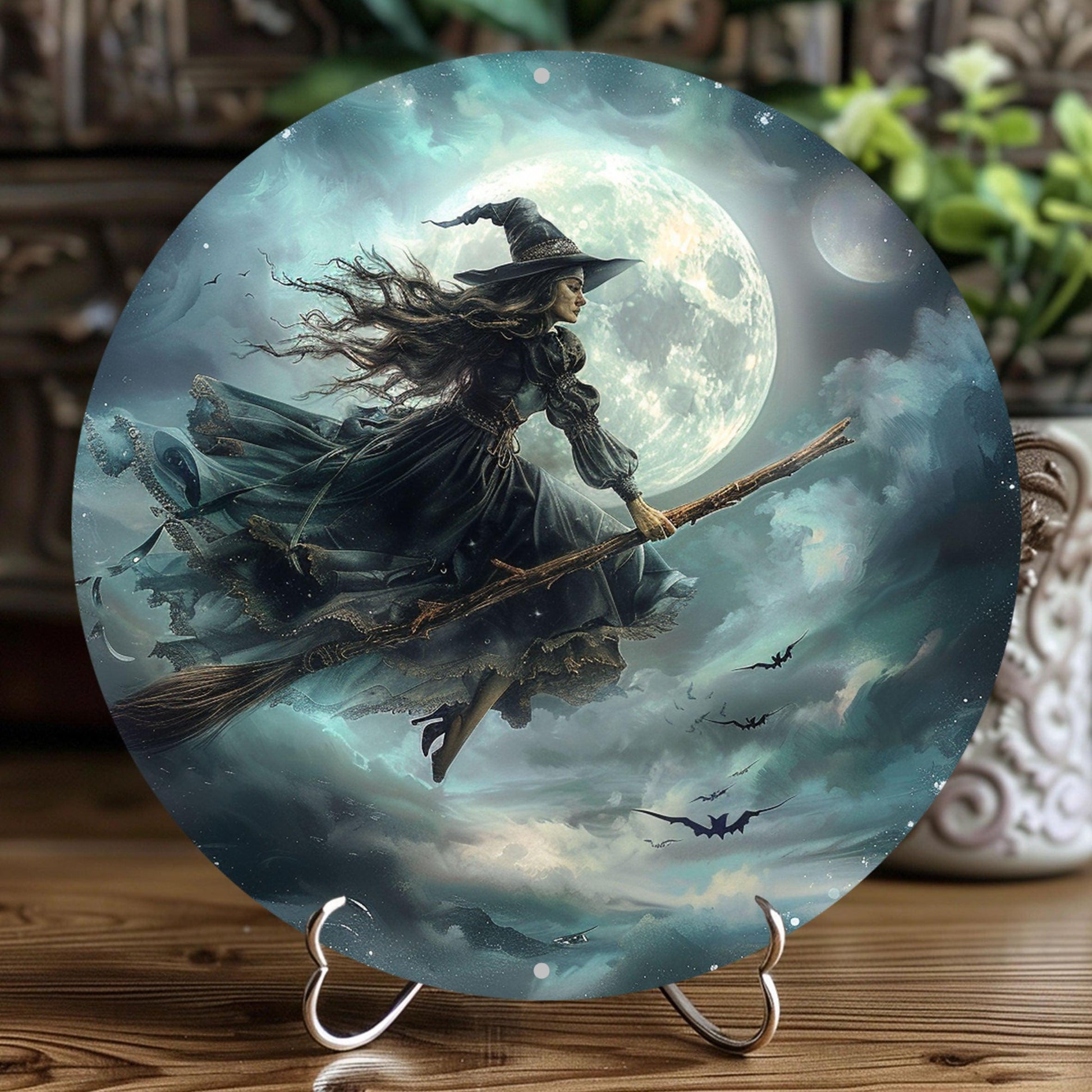 Flying Witch Metal Sign Mystic Witch Home Decor-MoonChildWorld