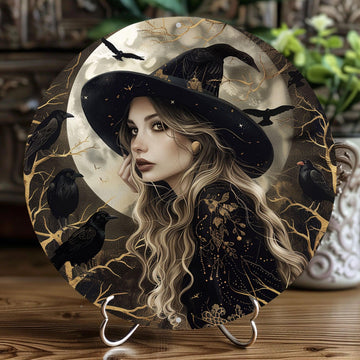 Raven and Dark Witch Metal Sign Gothic Halloween Decor-MoonChildWorld