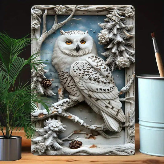 Winter Owl Wall Sign Mystic Owl Metal Sign for Spirit Animal Wall Art