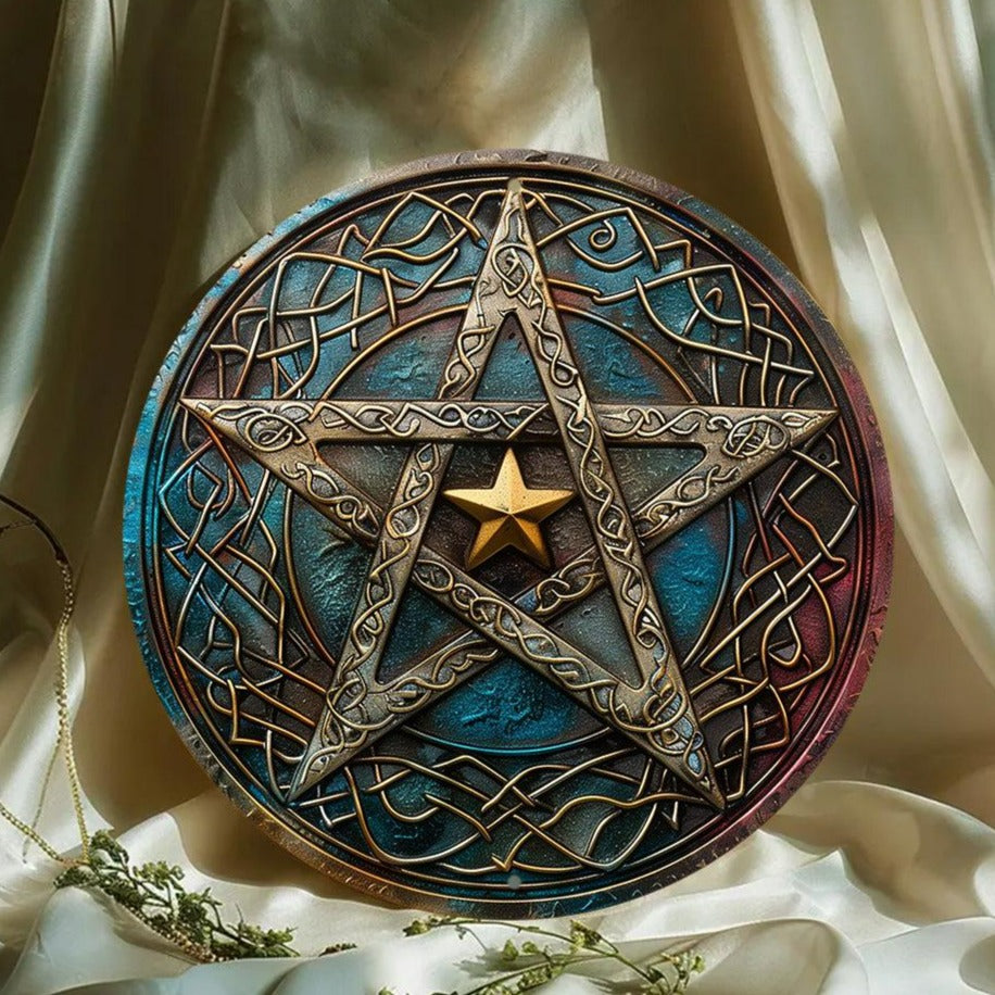 Celtic Pentacle Wicca Metal Sign Pagan Decor-MoonChildWorld