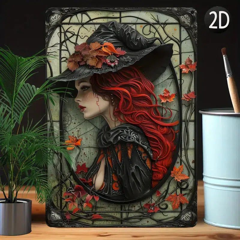 Autumn Witch Metal Sign for Halloween Gothic Wall Decor-MoonChildWorld