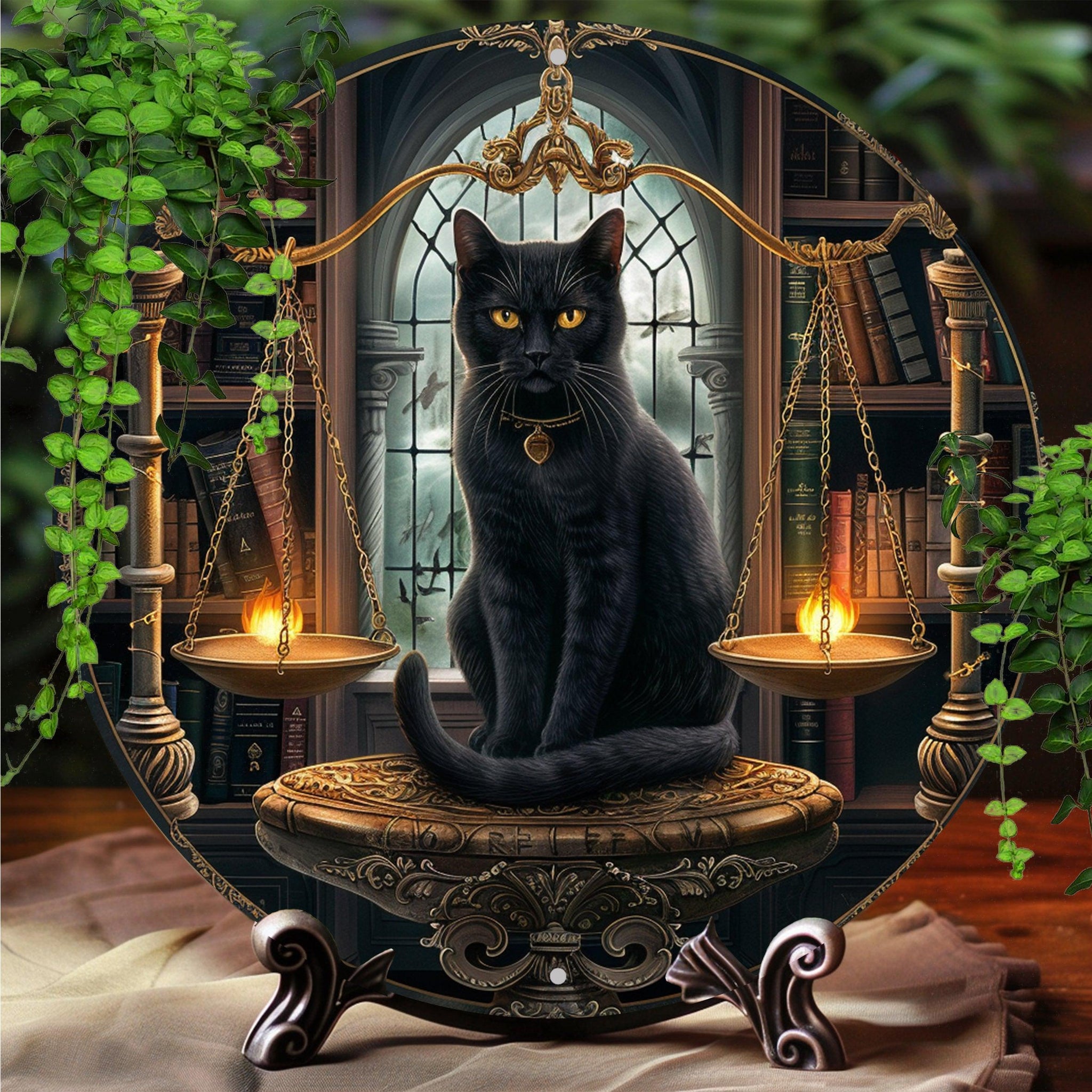 Charming Black Cat Vintage Wall Art Black Cat Metal Sign For Halloween-MoonChildWorld