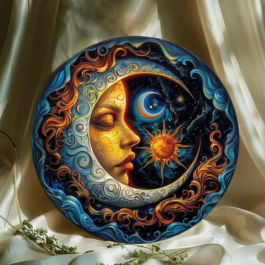 Vintage Sun Moon Metal Sign Celestial Decor-MoonChildWorld