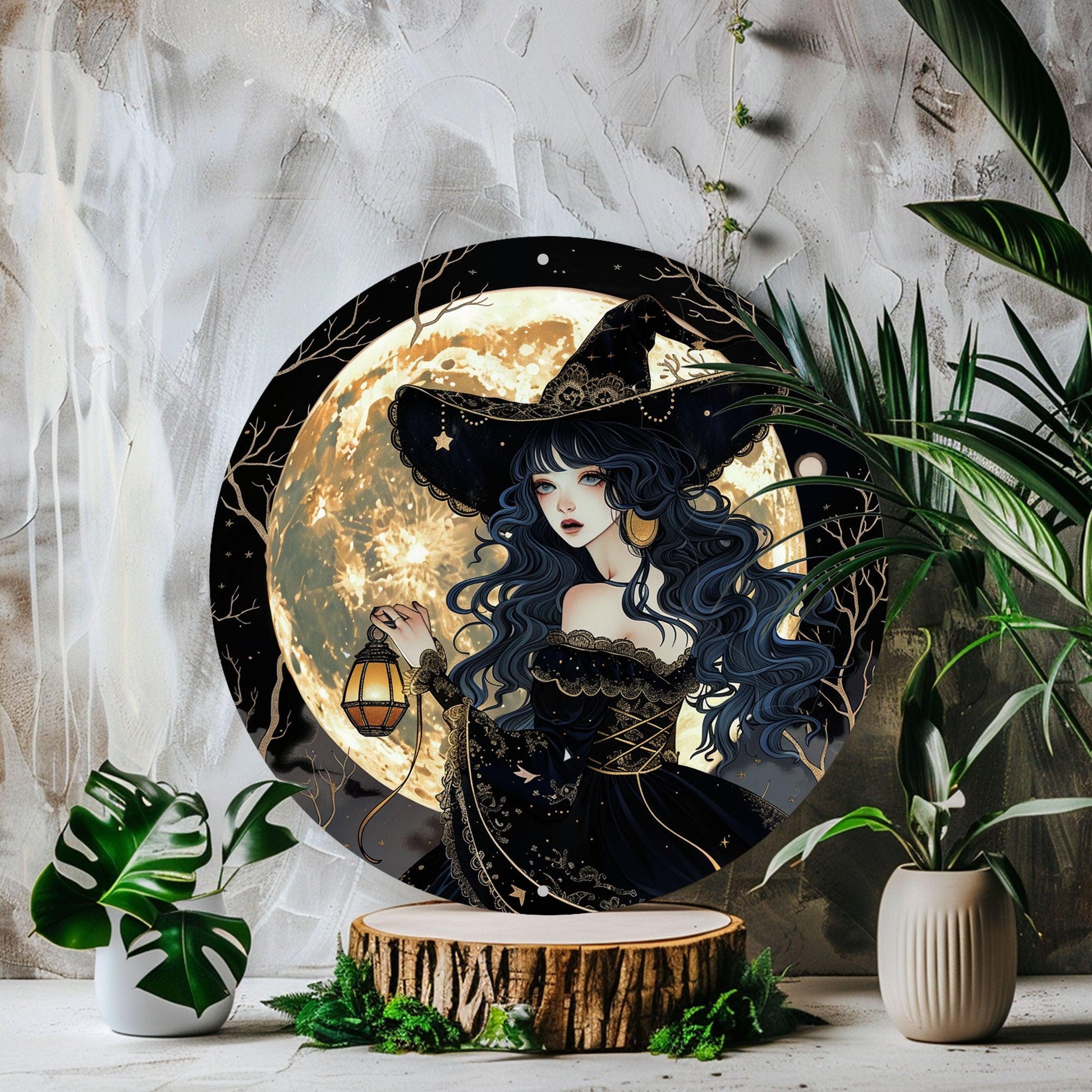 Full Moon Witch Wall Art Witchy Metal Sign Halloween Wall Decor-MoonChildWorld