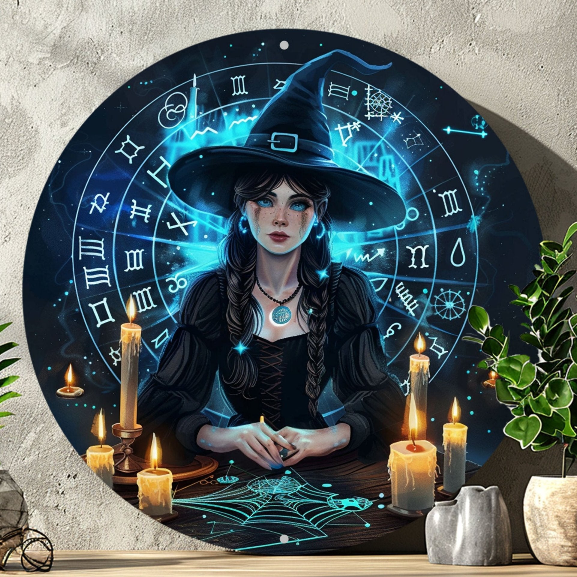 Spell Witch & Zodiac Wall Sign Wicca Metal Art Halloween Decor-MoonChildWorld