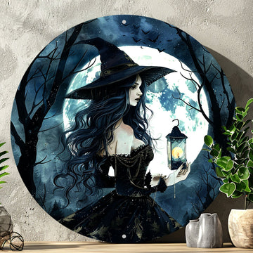 Full Moon Witch Metal Wall Plaque Halloween Decoration-MoonChildWorld