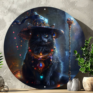 Witchy Black Cat Metal Sign Magic Cat Wall Sign-MoonChildWorld