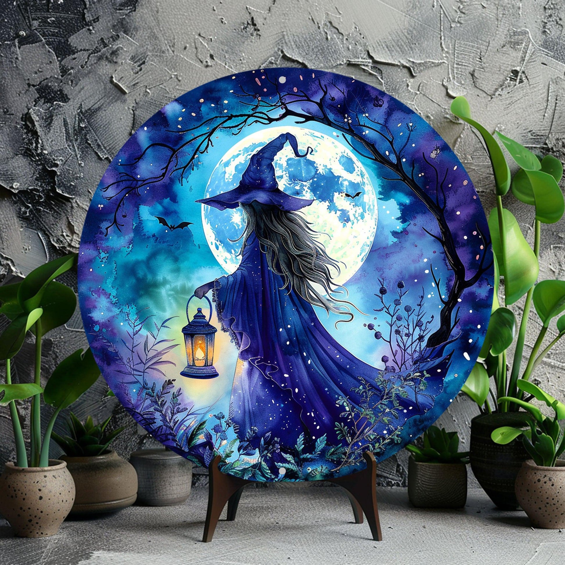 Full Moon Witch Metal Wall Plaque Halloween Decoration-MoonChildWorld