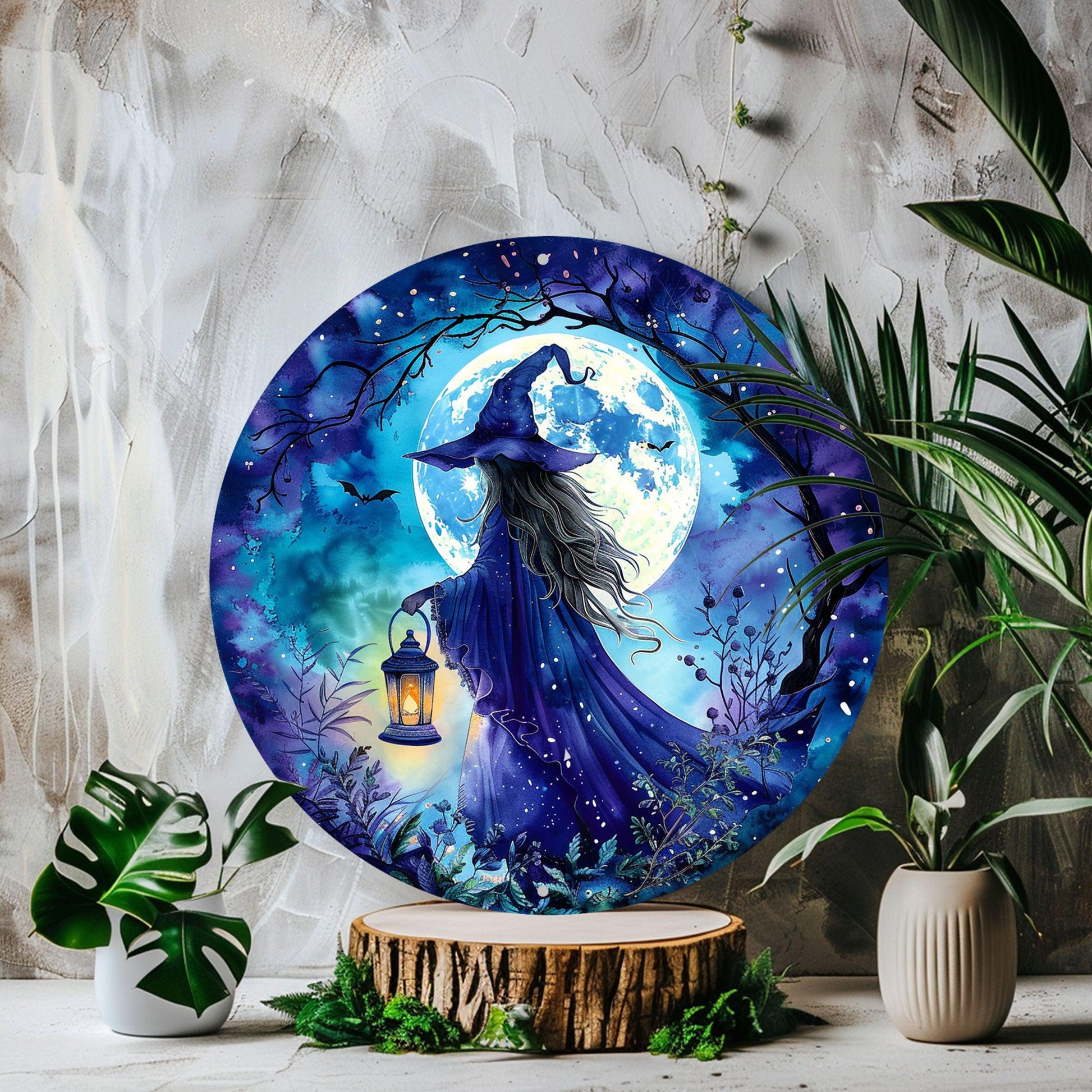 Full Moon Witch Metal Wall Plaque Halloween Decoration-MoonChildWorld