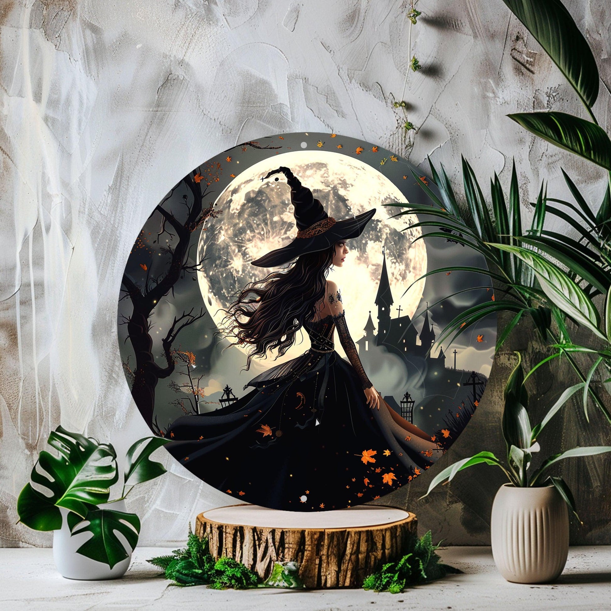 Witch and Castle Halloween Metal Wall Art Gothic Home Decor-MoonChildWorld