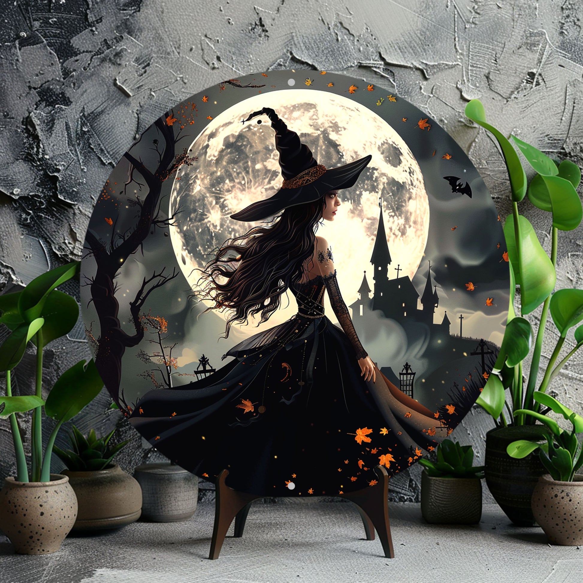 Witch and Castle Halloween Metal Wall Art Gothic Home Decor-MoonChildWorld