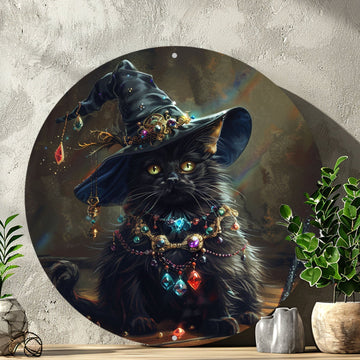 Classic Witchy Black Cat Wall Sign Halloween Decoration-MoonChildWorld