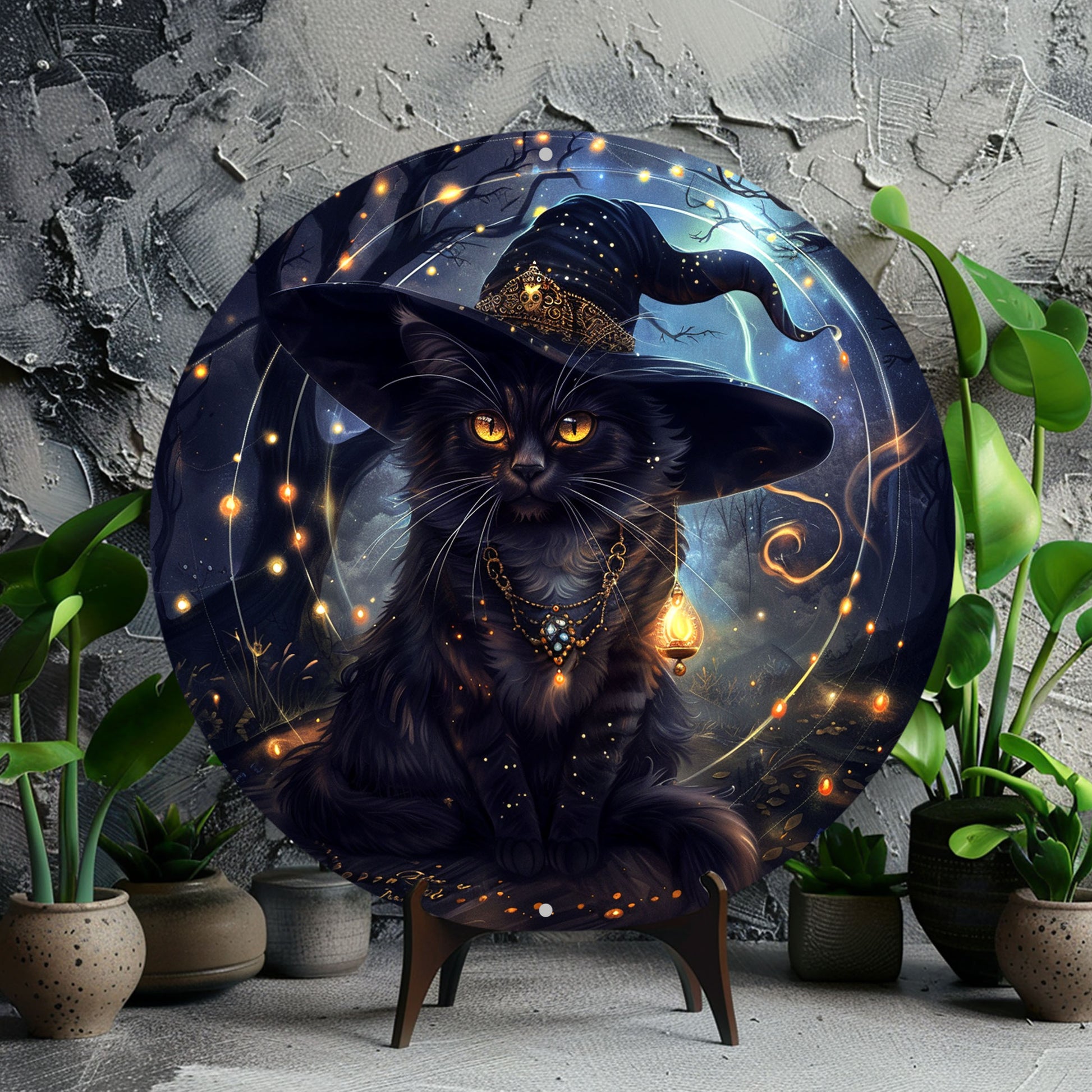 Witchy Black Cat Metal Sign Magic Cat Wall Sign-MoonChildWorld