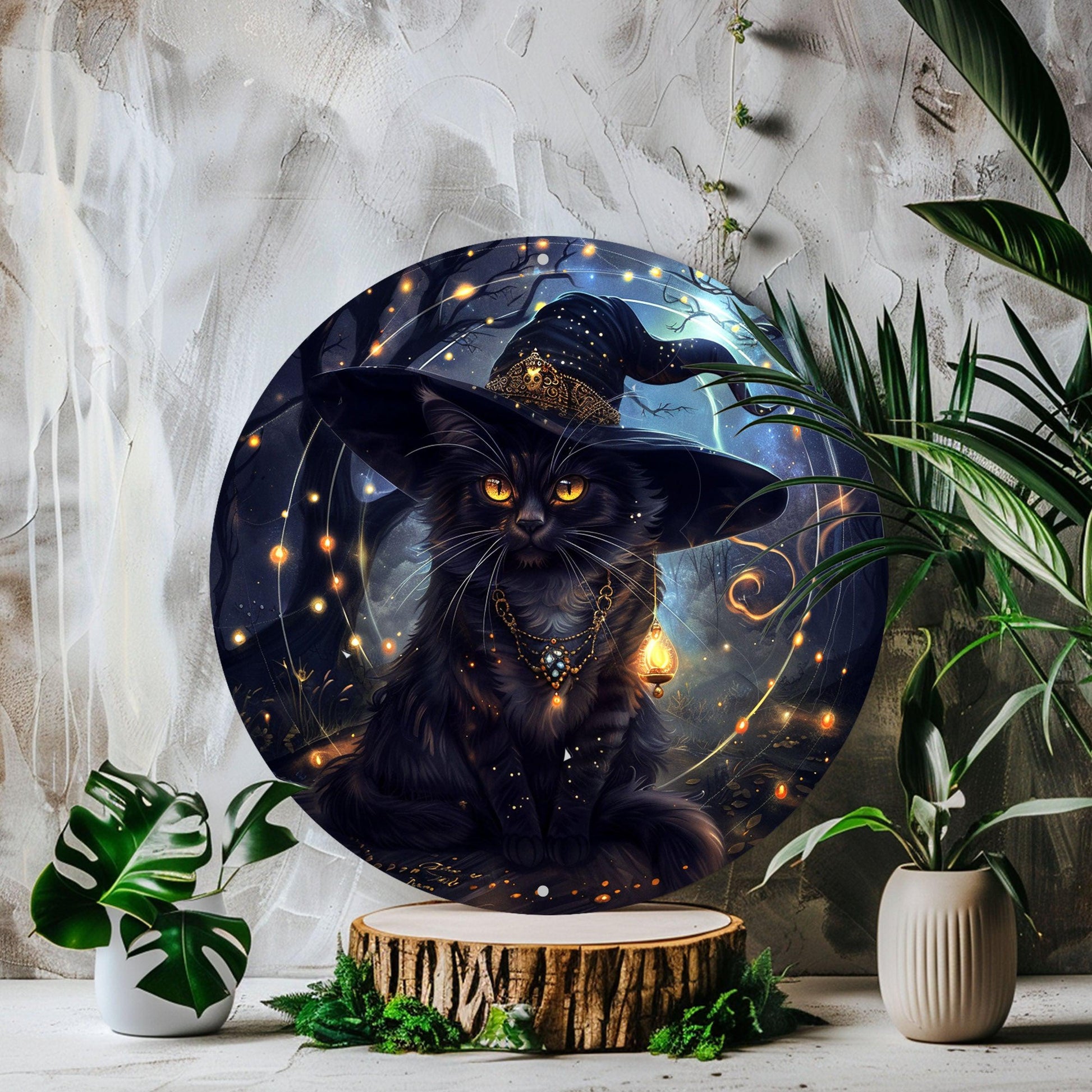 Witchy Black Cat Metal Sign Magic Cat Wall Sign-MoonChildWorld