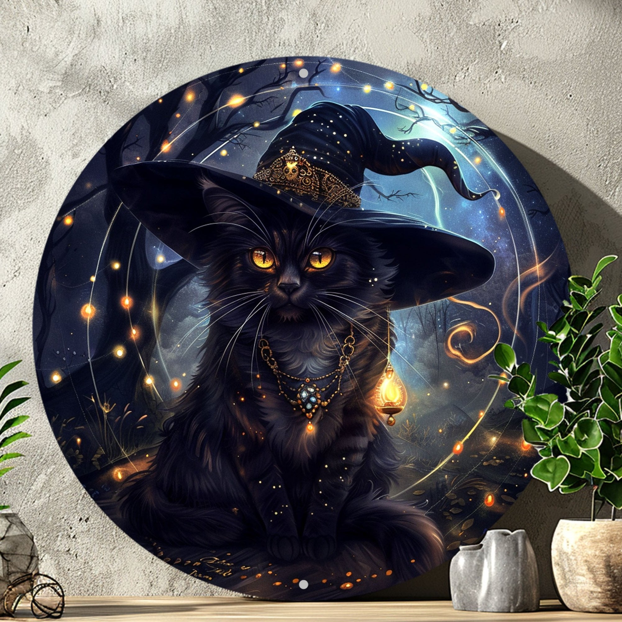 Witchy Black Cat Metal Sign Magic Cat Wall Sign-MoonChildWorld