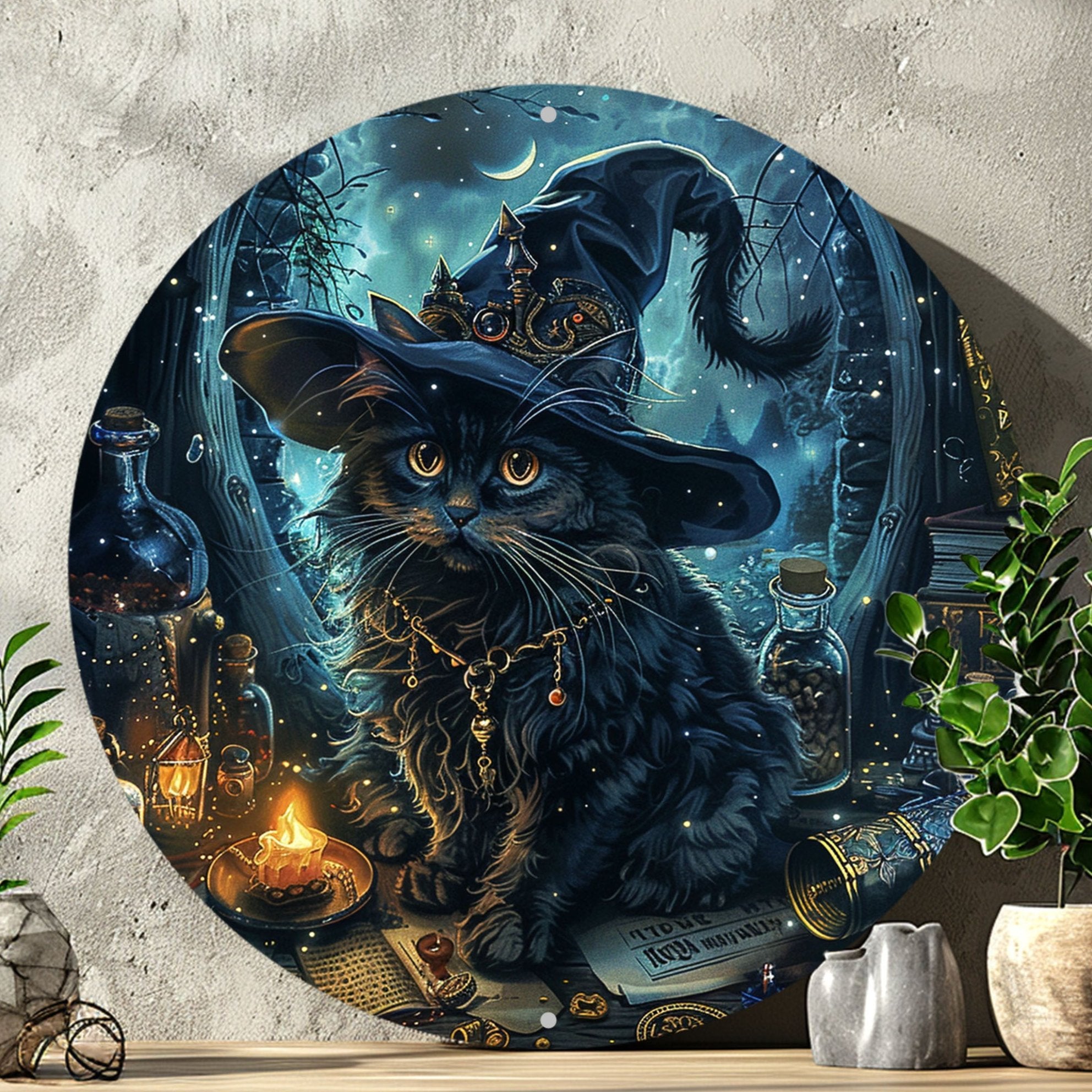 Classic Witchy Black Cat Wall Sign Halloween Decoration-MoonChildWorld