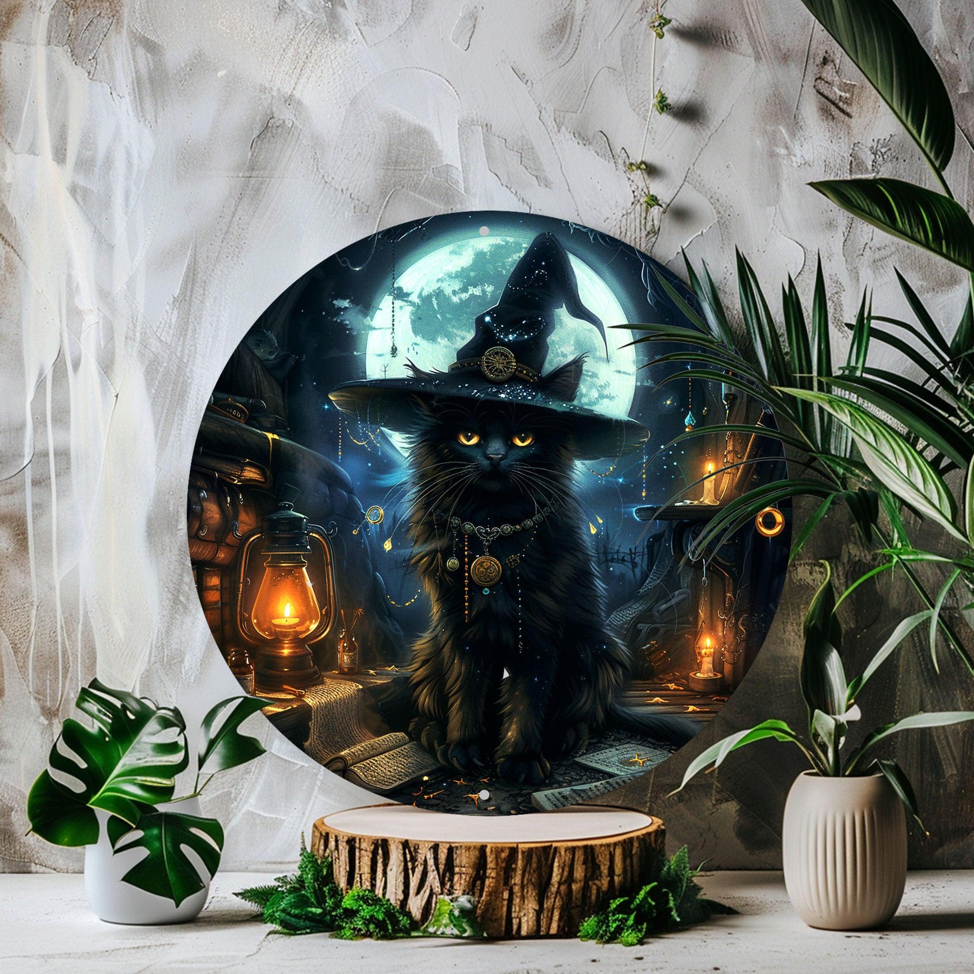 Classic Witchy Black Cat Wall Sign Halloween Decoration-MoonChildWorld