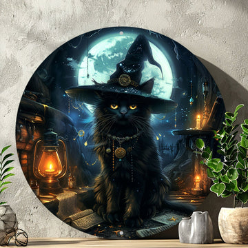 Classic Witchy Black Cat Wall Sign Halloween Decoration-MoonChildWorld