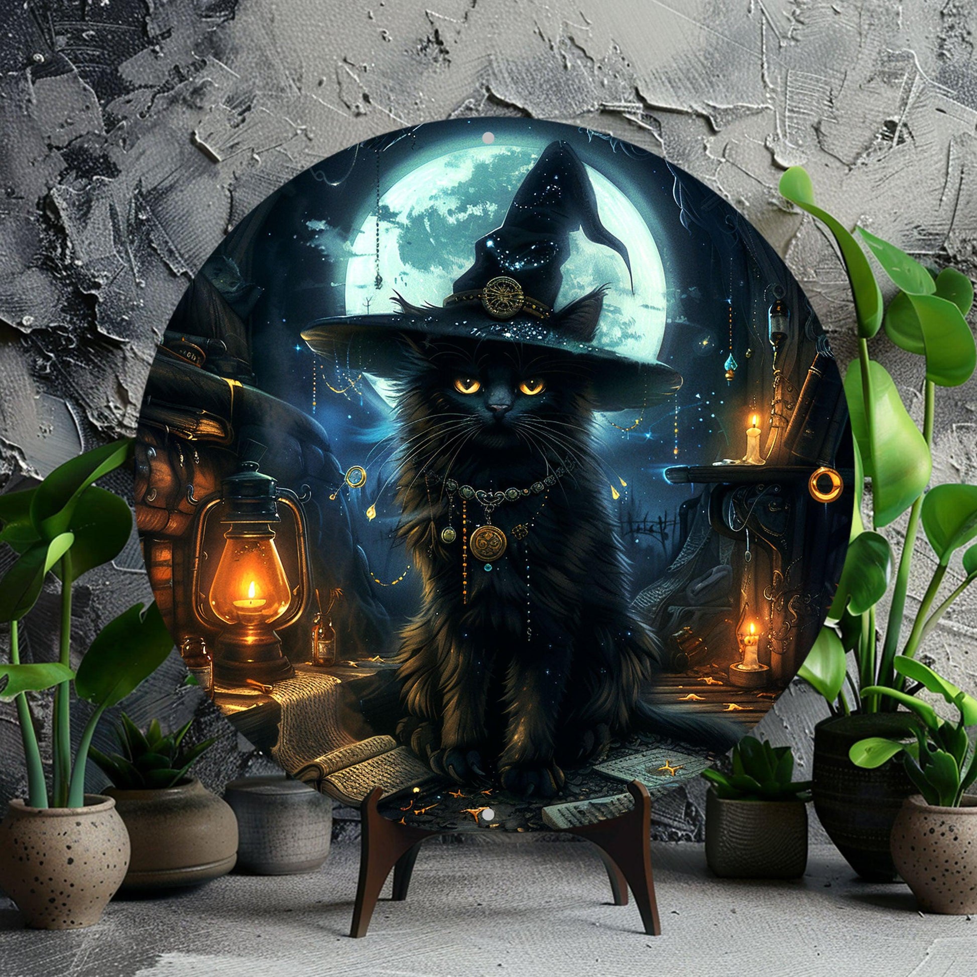 Classic Witchy Black Cat Wall Sign Halloween Decoration-MoonChildWorld