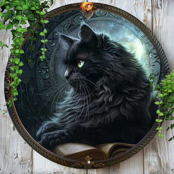 Black Cat Wall Art Gothic Cat Metal Sign for Halloween-MoonChildWorld