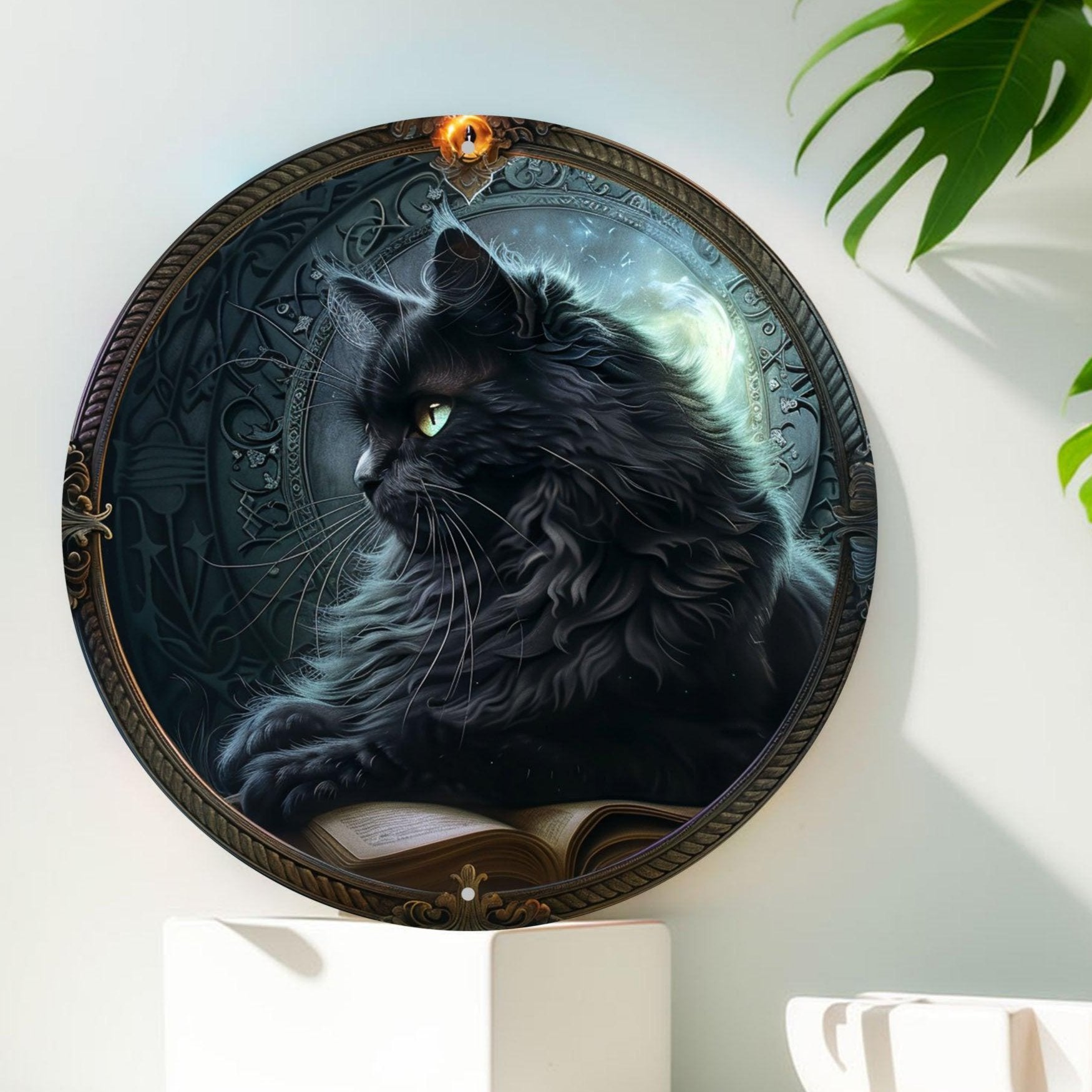 Black Cat Wall Art Gothic Cat Metal Sign for Halloween-MoonChildWorld