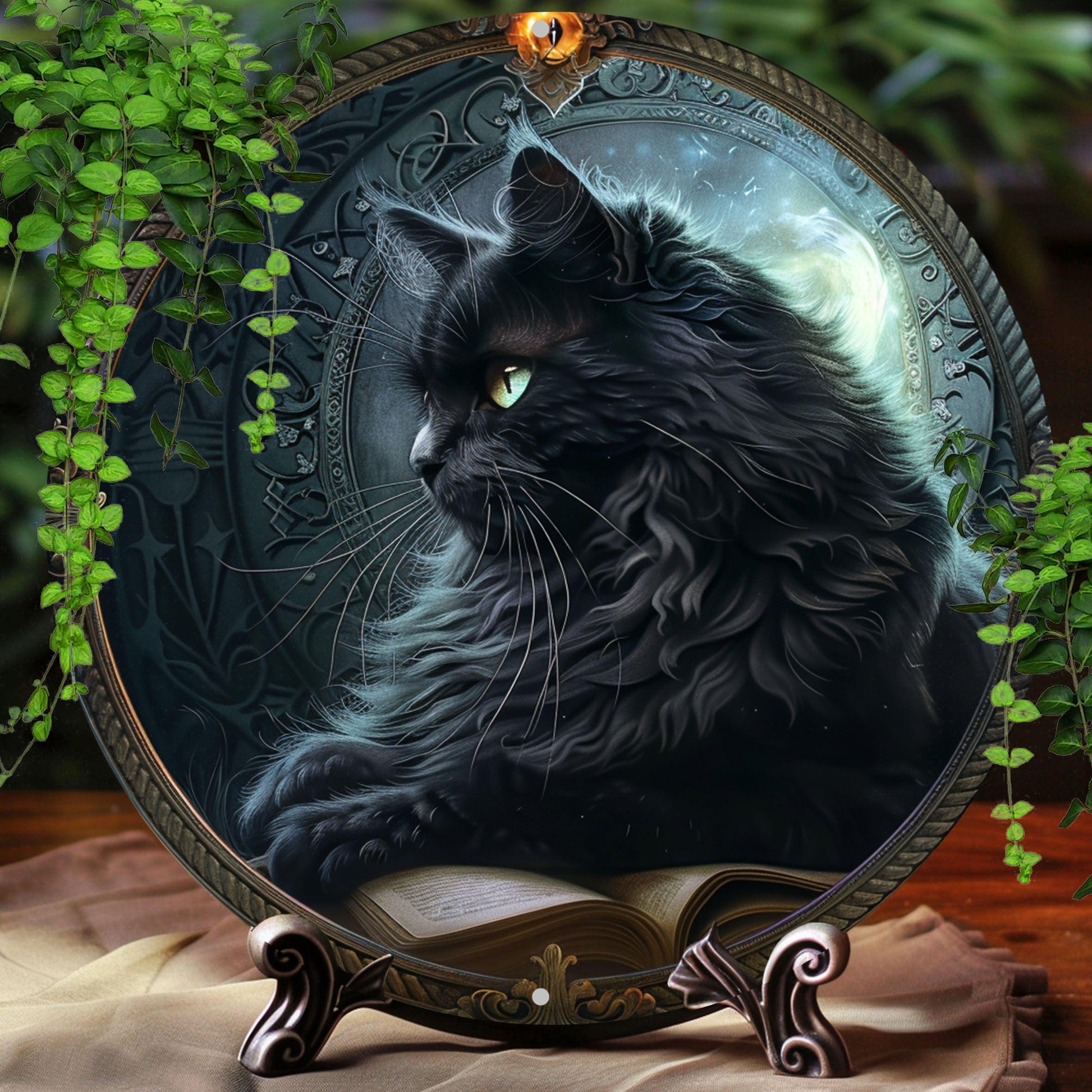 Black Cat Wall Art Gothic Cat Metal Sign for Halloween-MoonChildWorld