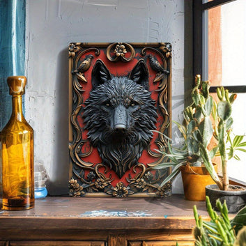 Black Wolf Wall Art Plaque Gothic Wolf Metal Sign Spirit Animal Home Decor