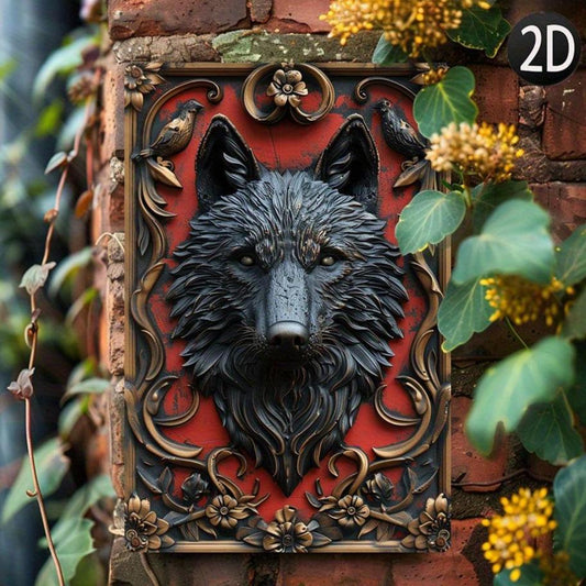 Black Wolf Wall Art Plaque Gothic Wolf Metal Sign Spirit Animal Home Decor