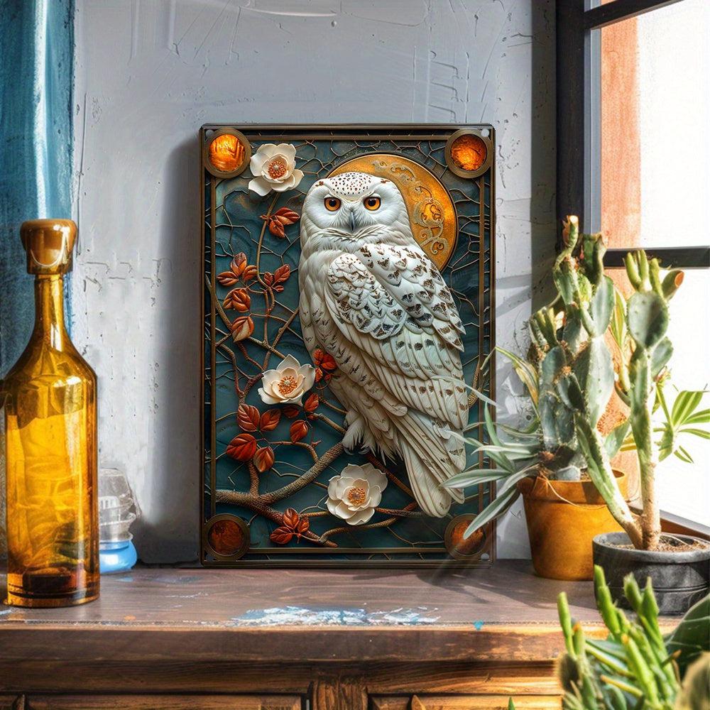 Floral Owl Wall Art Plaque White Owl Metal Sign Spirit Animal Home Decor-MoonChildWorld