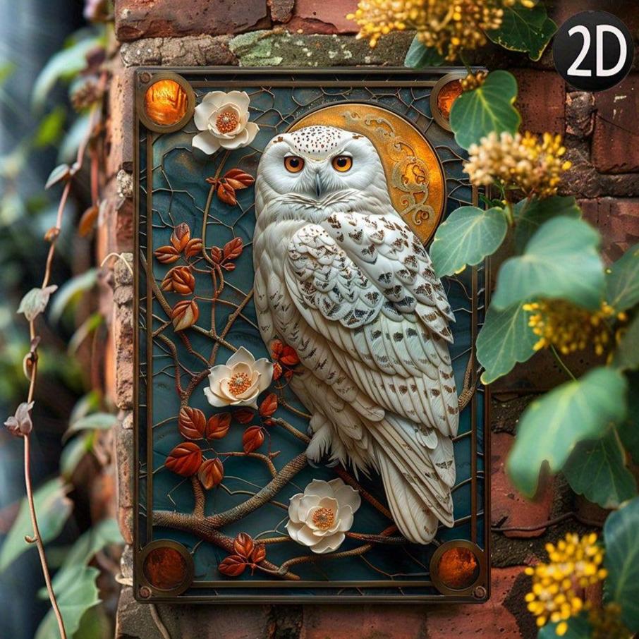 Floral Owl Wall Art Plaque White Owl Metal Sign Spirit Animal Home Decor-MoonChildWorld