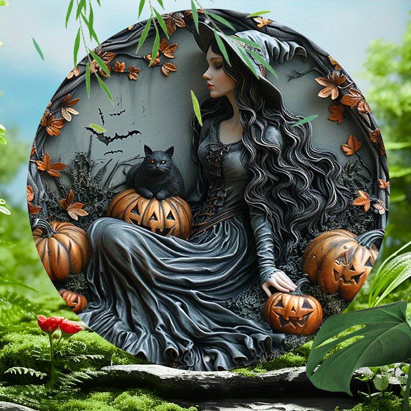 Black cat Pumpkin Halloween Witch Metal Sign-MoonChildWorld