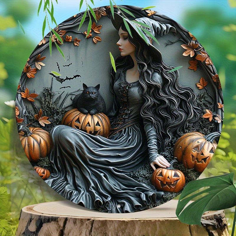 Black cat Pumpkin Halloween Witch Metal Sign-MoonChildWorld