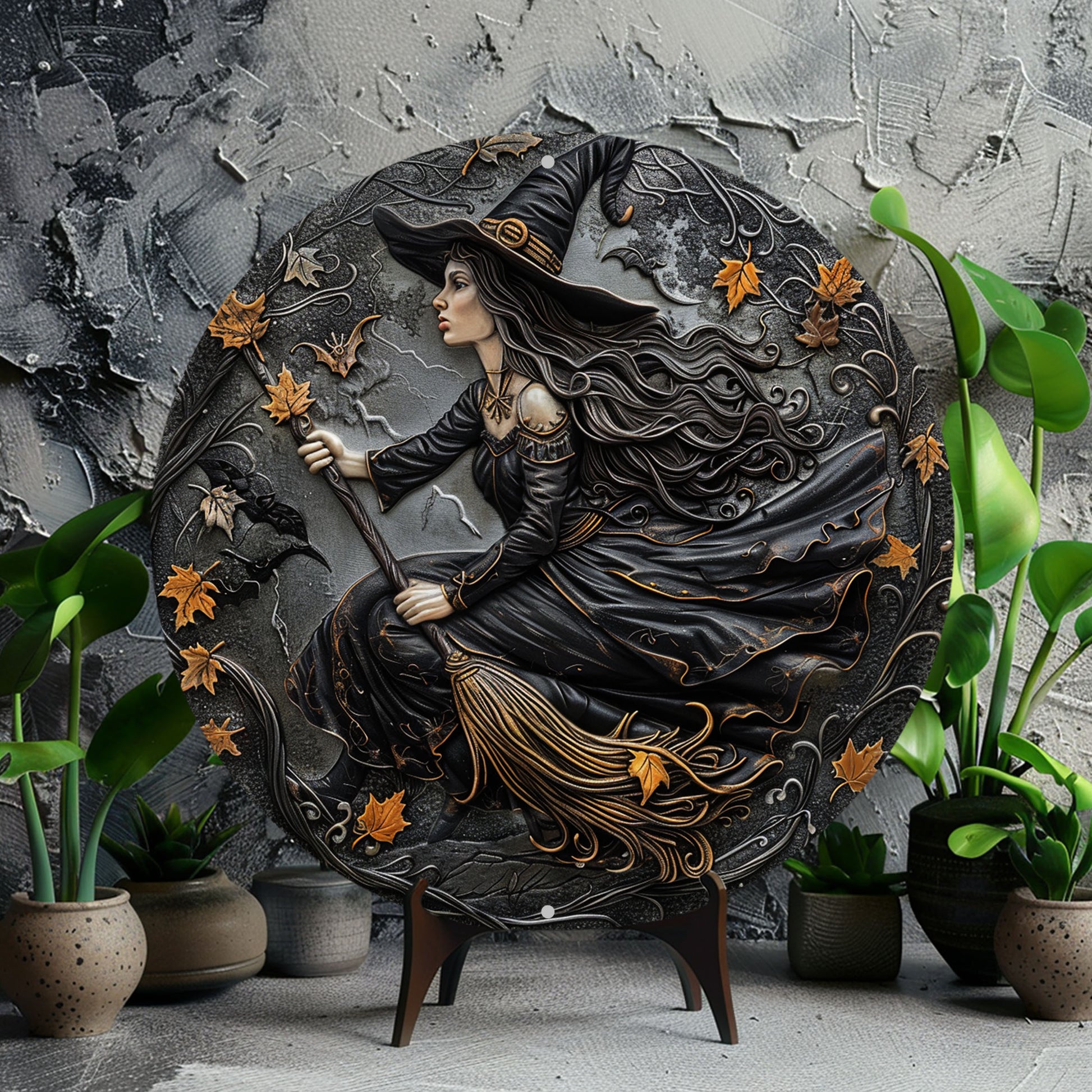 Broom Witch Wall Art Witchy Metal Sign Halloween Wall Decor-MoonChildWorld