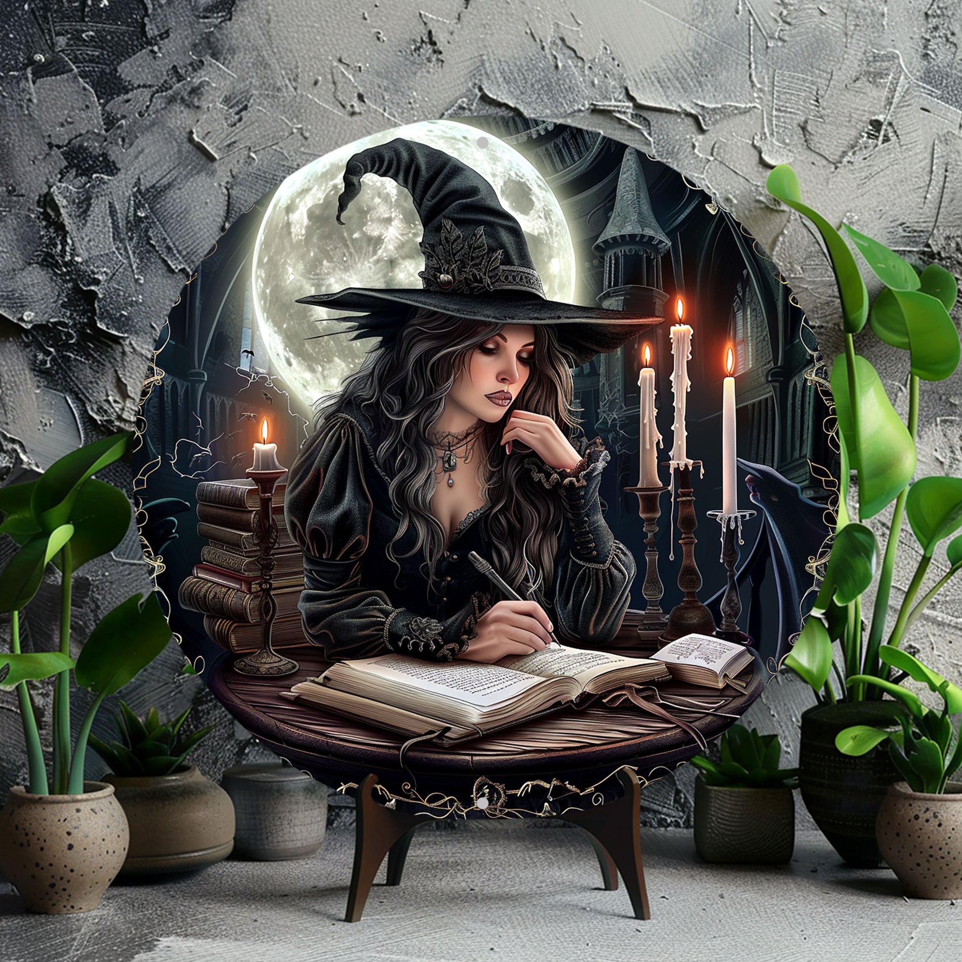 Reading Witch Wall Art Gothic Witch Metal Sign Halloween Home Decor-MoonChildWorld