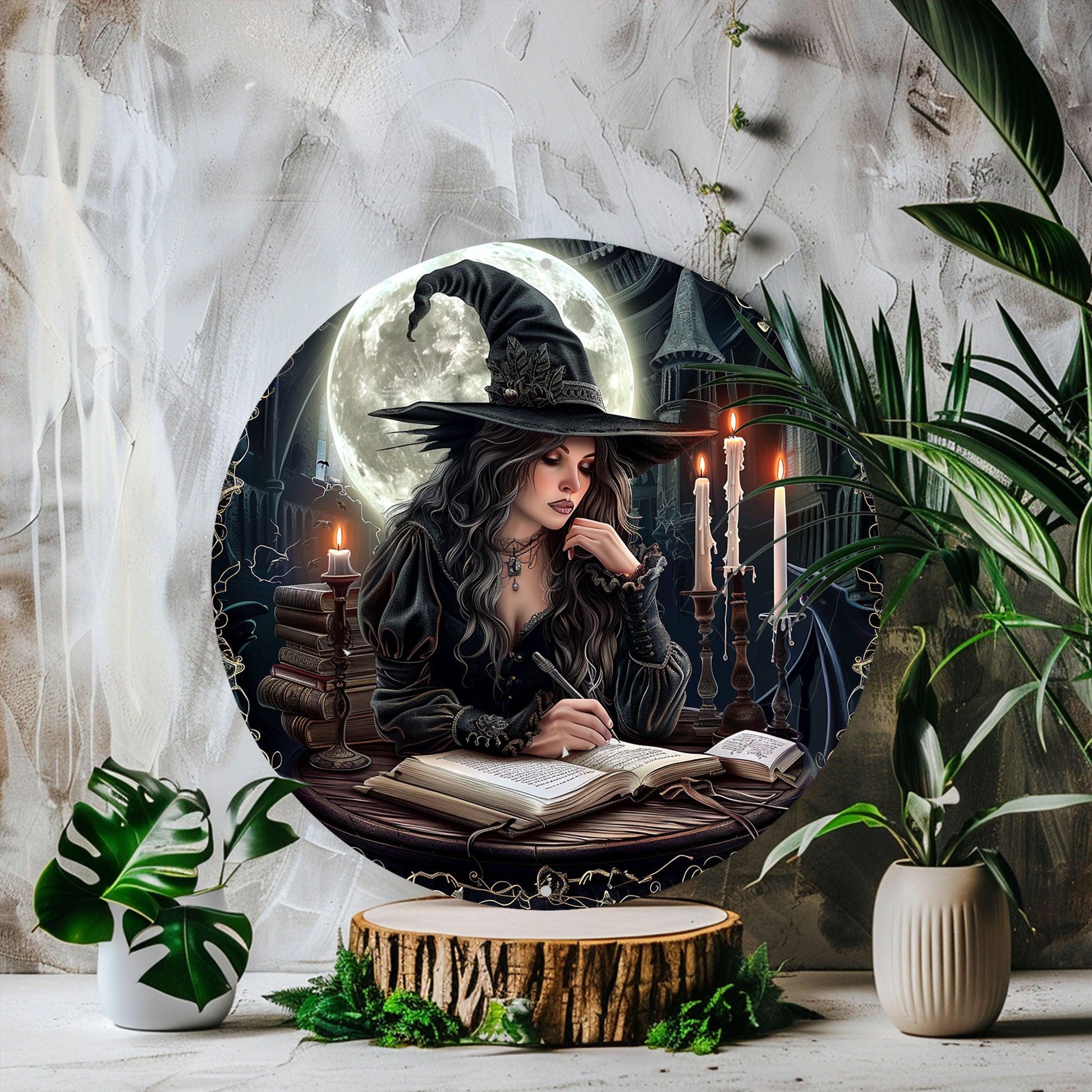 Reading Witch Wall Art Gothic Witch Metal Sign Halloween Home Decor-MoonChildWorld