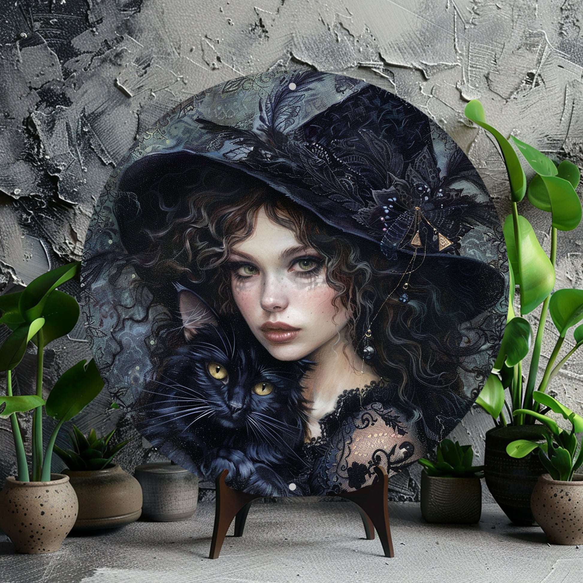 Charming Witch & Black Cat Metal Wall Art Witchy Metal Sign-MoonChildWorld