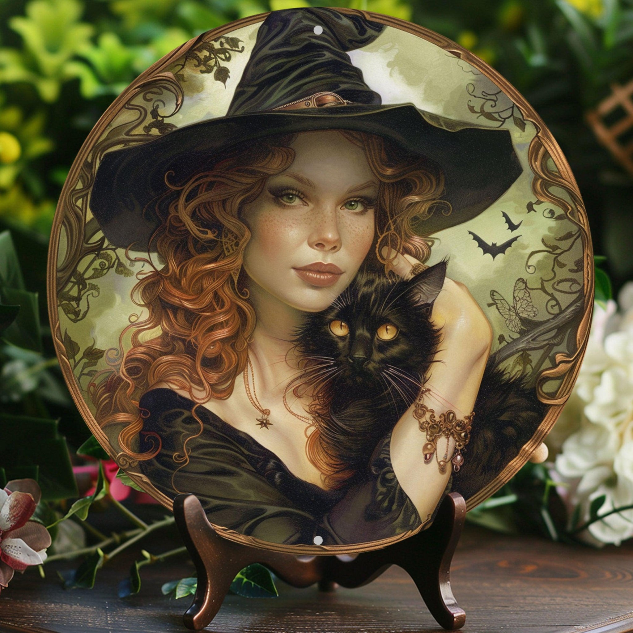 Black Cat And Classic Witch Metal Sign Witchy Home Decor-MoonChildWorld