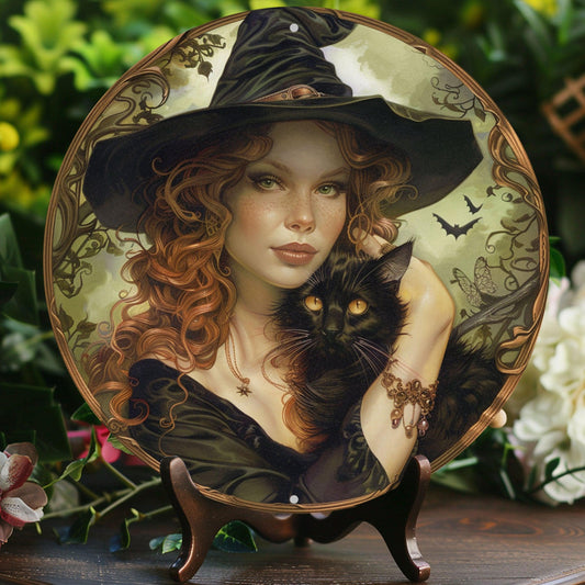 Black Cat And Classic Witch Metal Sign Witchy Home Decor