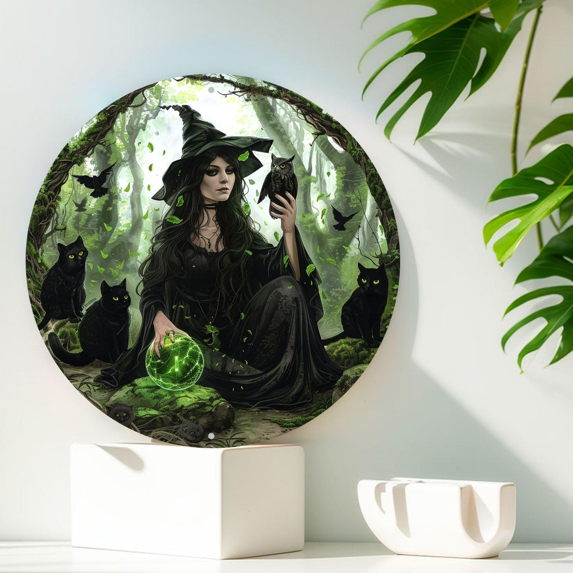 Classic Witch and Black Cats Metal Sign-MoonChildWorld