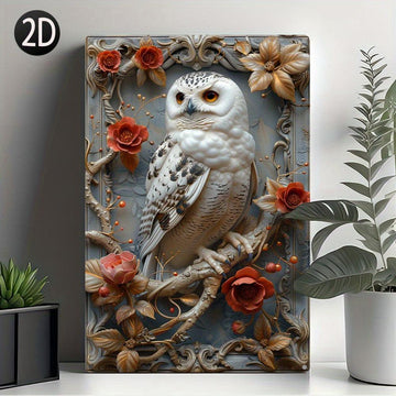 Floral Owl Wall Art Plaque White Owl Metal Sign Spirit Animal Home Decor-MoonChildWorld