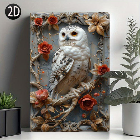 Floral Owl Wall Art Plaque White Owl Metal Sign Spirit Animal Home Decor