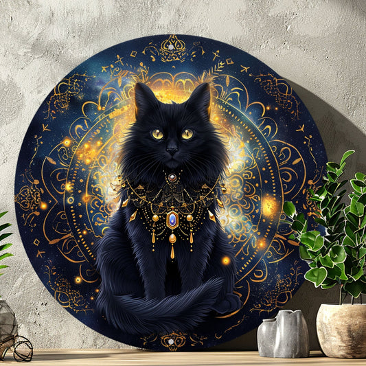 Mystical Black Cat Metal Sign Magic Cat Wall Sign