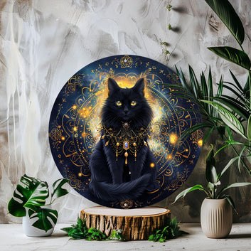 Mystical Black Cat Metal Sign Magic Cat Wall Sign