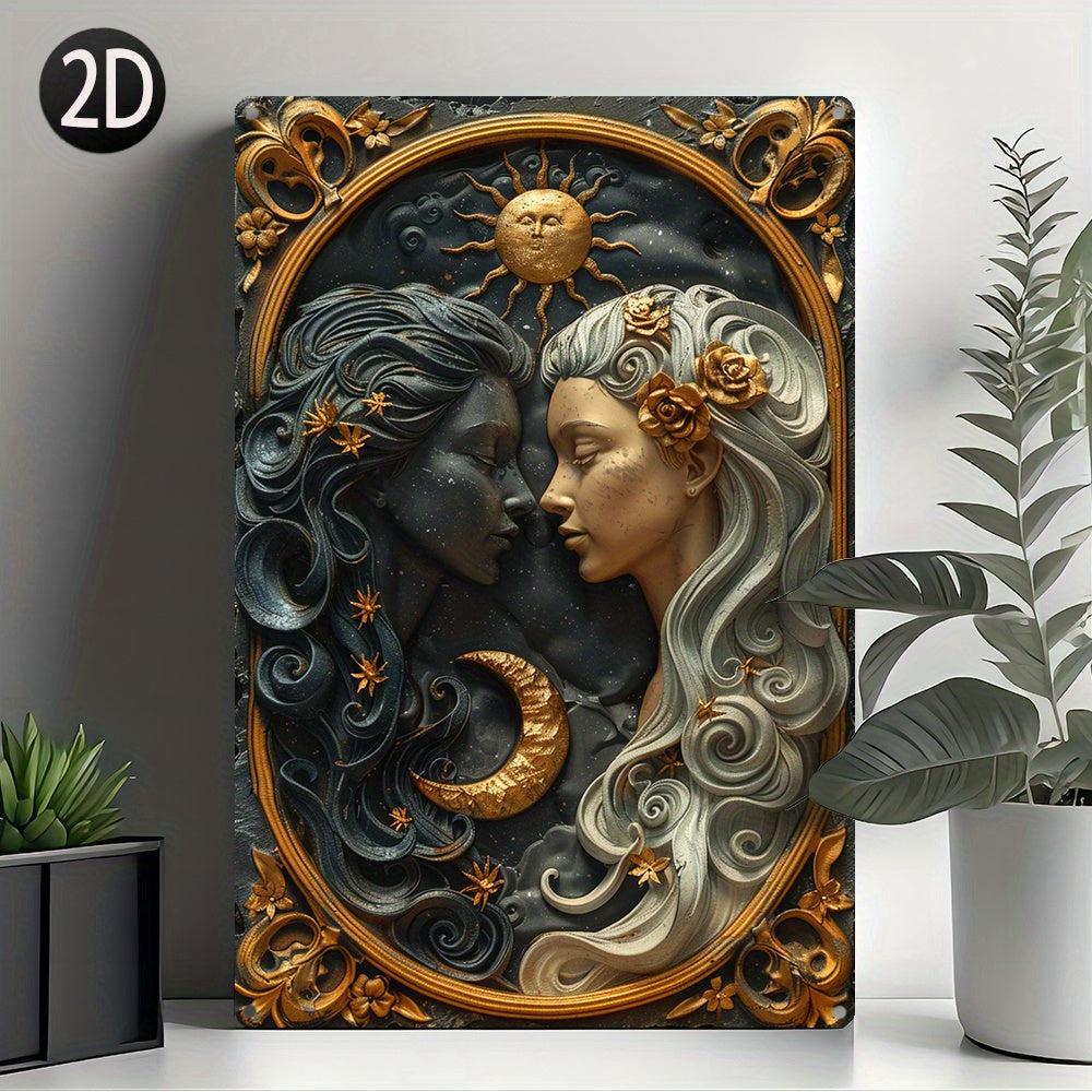 Celestial Goddess Metal Sign Sun Moon Goddess Wall Art Wicca Pagan Home Decor-MoonChildWorld