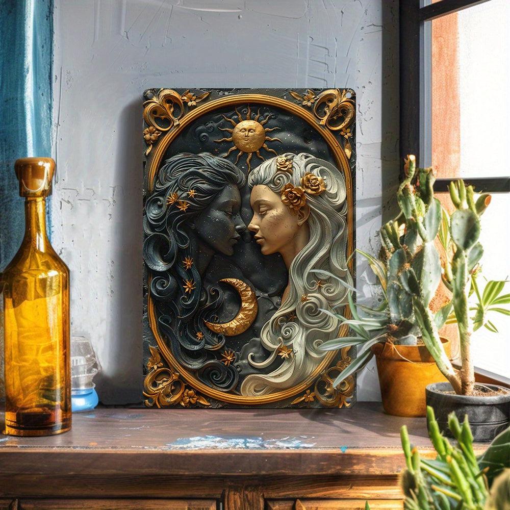 Celestial Goddess Metal Sign Sun Moon Goddess Wall Art Wicca Pagan Home Decor-MoonChildWorld