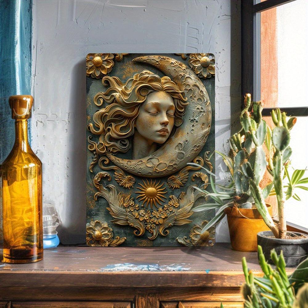 Vintage Sun and Moon Goddess Metal Sign Celestial Wall Decor-MoonChildWorld