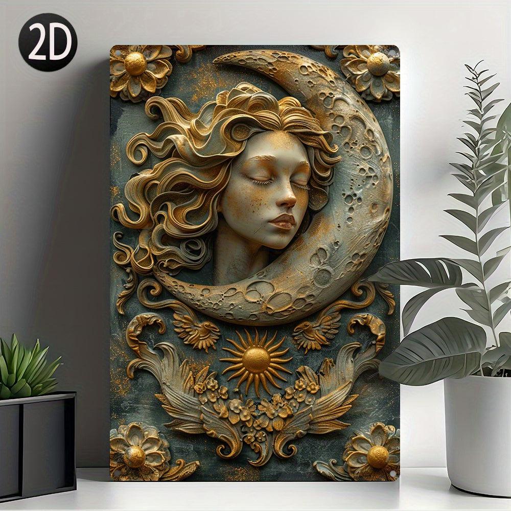 Vintage Sun and Moon Goddess Metal Sign Celestial Wall Decor-MoonChildWorld